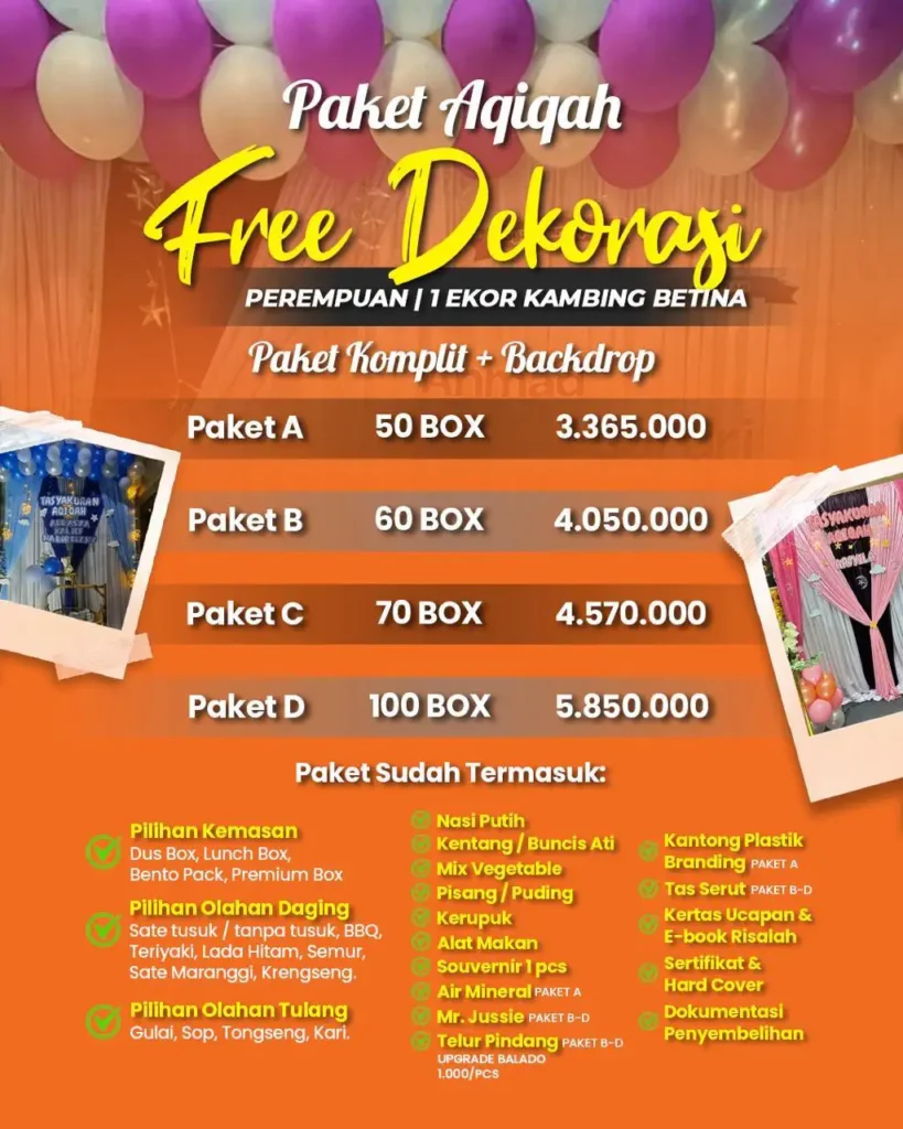 jasa aqiqah paket aqiqah 1 ekor kambing free dekorasi